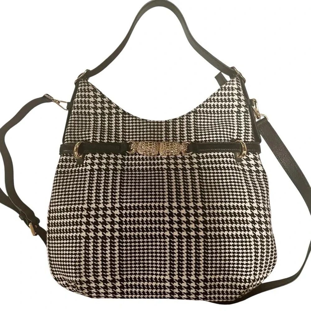 NWOT Talbots Black and Whitete Houndstooth Purse with‎ gold Accents